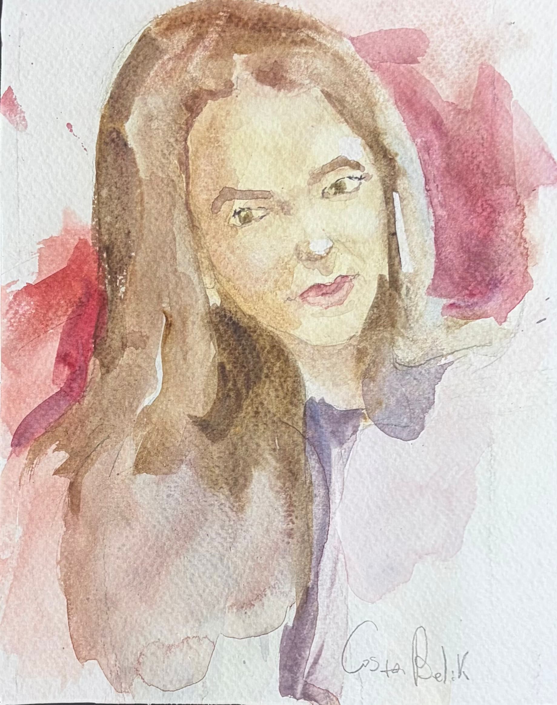 Portrait of Varvara, original watercolor portrait by Costa Belik