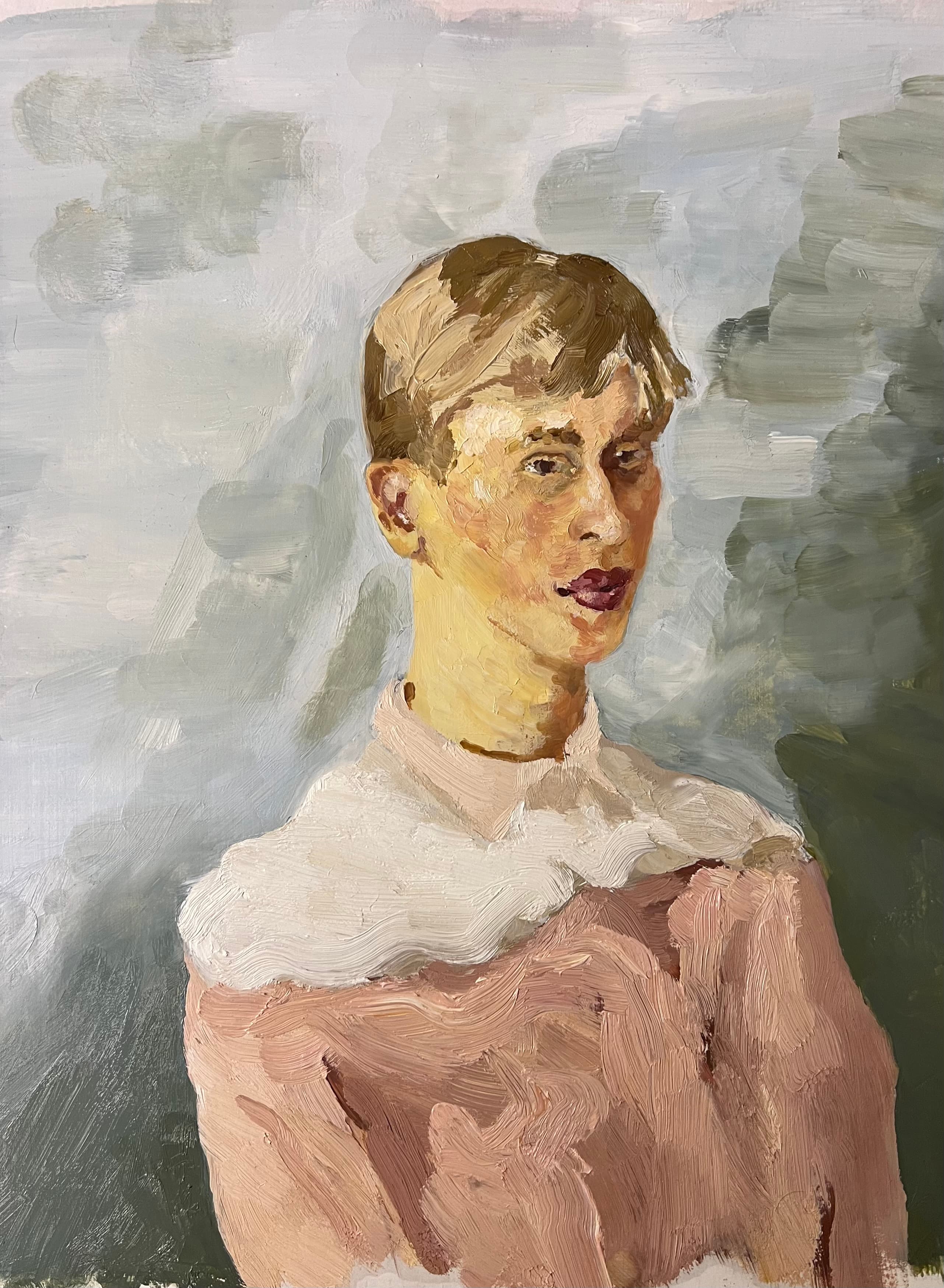 Portrait of Rue in a Ruffled Bib, original oil painting by Costa Belik