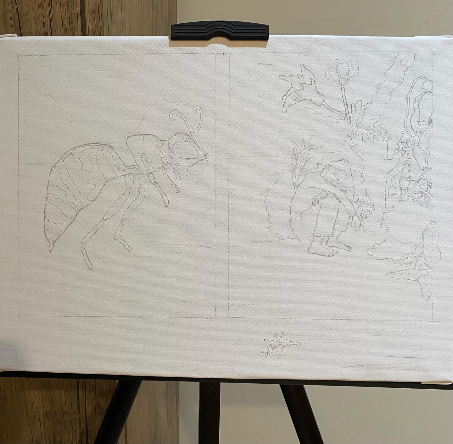 The first layer for an upcoming diptych composition, for watercolor.